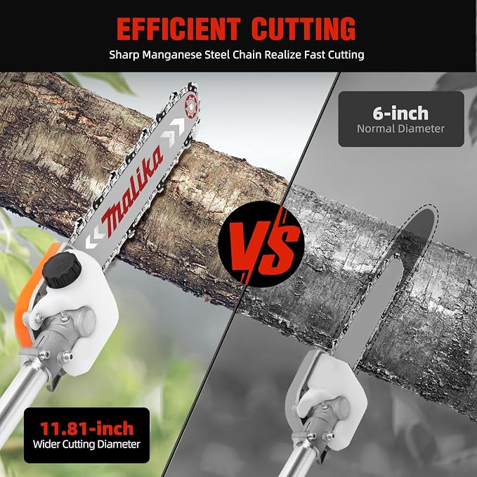 2-Stroke 43CC Gas Trimmer Saw, 12 in Gas Powered Pole Saw Tree Trimmer Chainsaw Side-attached Branch Cutter Split Shaft Pruner Trimmer with Extension Pole for Agriculture, Gardening