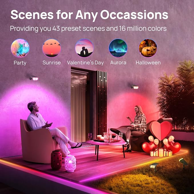 Linkind Smart Solar Lights Outdoor SL5 with Motion Sensor,6 Pack, IP65 | APP Control,Color Changing Solar Spot Lights Outdoor Waterproof,43 Preset Scenes,Landscape Lighting for Yard,Garden,Patio