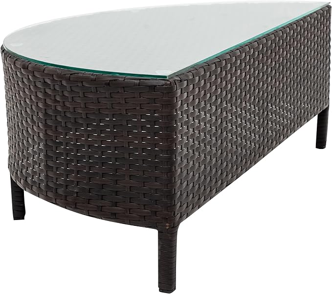 Merax 5-Piece Outdoor Sectional Sofa Set, All-Weather PE Wicker Patio Furniture with Tempered Glass Table, Half-Moon Conversation Set for Garden, Deck, Backyard Living Area,Beige