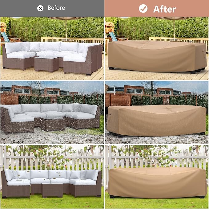 Mrrihand Heavy Duty Patio Furniture Covers, Outdoor Furniture Covers Waterproof Sectional Sofa Set , Patio Table and Chair Set Cover 128"L×83"W×28"H,Brown