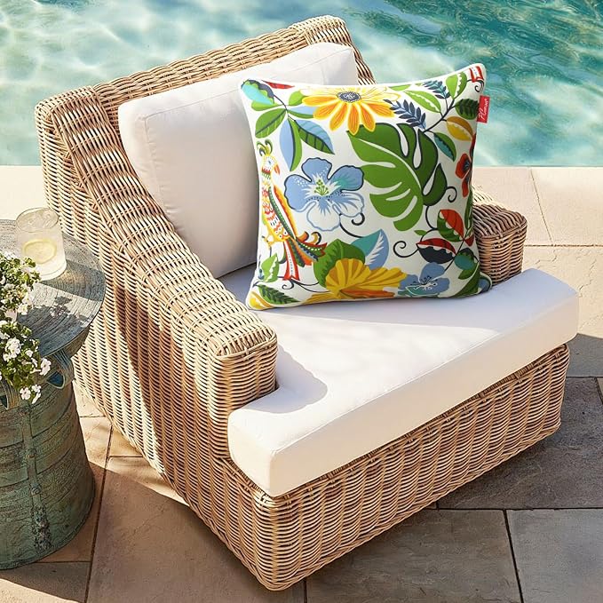 Pack of 4 Outdoor Throw Pillows,18x18 Inch All-Weather Water-Resistant Patio Pillows with Inserts,Decorative Pillows for Patio Furniture,Couch,Sofa,Poolside,Flower Bird