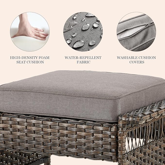 Patio Furniture Set with Fire Pit Table, 6PCS Patio Conversation Set Brown Resin Wicker Patio Chair Sofa Ottoman with 43in Rectangular Iron Outdoor Fire Table PE Rattan Furniture