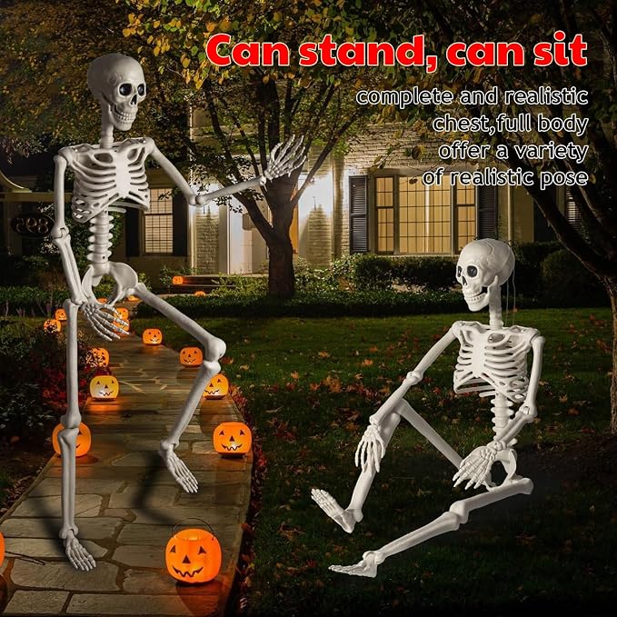 HBSTK 2Pack 36 Inches Pose-N-Stay Halloween Skeleton Life Size Full Body Posable Movable Jonints for Halloween Decoration Decor