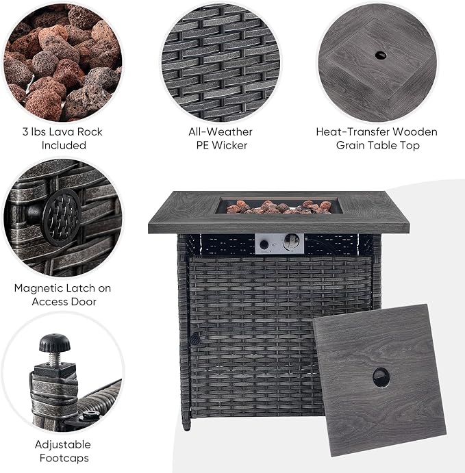 Belord Patio Furniture Set with Fire Pit Table,8 Piece Wicker Outdoor Furniture Set, Swivel Rocker Chairs with Ottomans and Sectional Couch, All Weather Patio Conversation Set,Gray Wicker/Blue