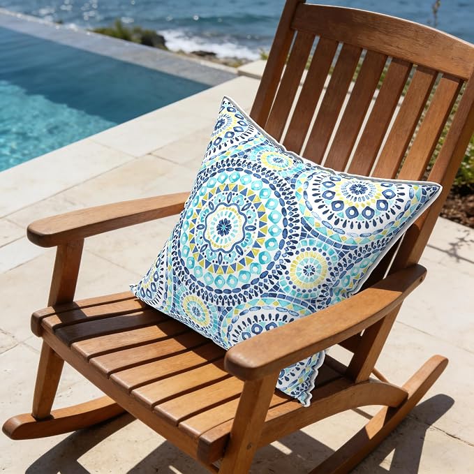 LVTXIII Outdoor Throw Pillows Set of 2, Patio Waterproof Pillows Fade Resistant Accent Pillows for Home and Garden Furniture Decoration, 18"x18", Delancey Baltic