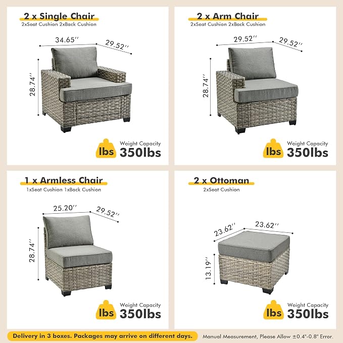 7 Pcs Outdoor Sectional Patio Furniture Set with Ottomans - All Weather Wicker Modular L Shaped Outside Sectional Couch,Patio Seating Outdoor Conversation Sets for Deck Yard Garden,Dark Grey
