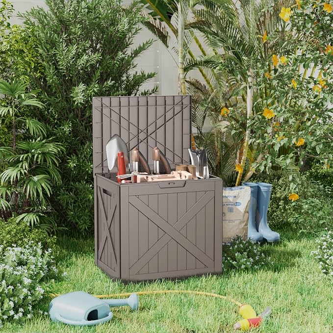Vixzen 32 Gallon Deck Boxes Outdoor Waterproof, Lockable Outside Storage Box for Patio Cushions, Garden Tools, Pool Supplies (Grey, 32 Gallon)