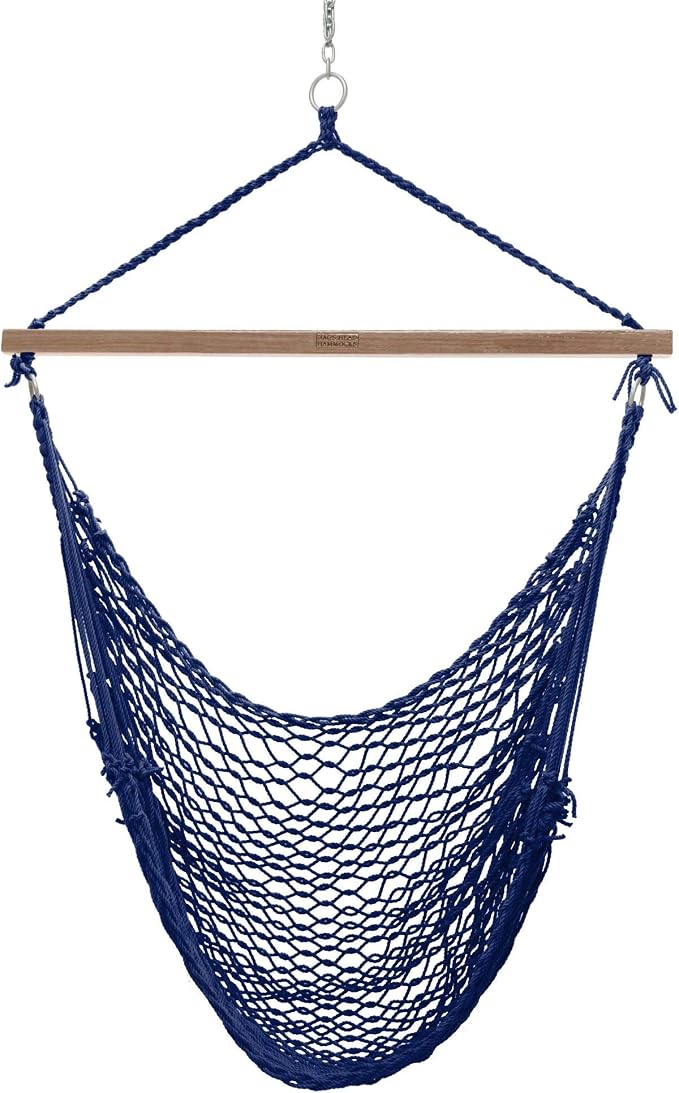 Nags Head Hammocks Navy Blue DuraCord Rope Sling Shot Swing – 42 in. W x 65 in. H, 250 lb Capacity, Cumaru Spreader Bar, Indoor & Outdoor Use, Free Hanging Hardware, Handcrafted in The USA
