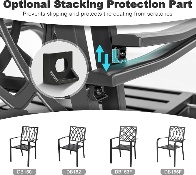 NUU GARDEN 7-Piece Outdoor Metal Dining Set, Well-Ventilated Patio Furniture Set Includes 61” x 37” Table and 6 Stackable Chairs with Lattice Pattern for Garden, Backyard, Poolside, Black