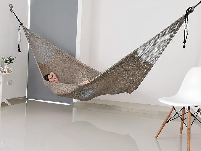 Traditional Mayan Hammock - Hammock Made with Thick Cotton Thread (Gray, Small)