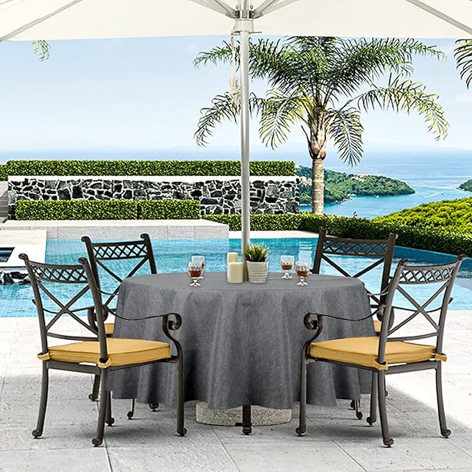 Outdoor Tablecloth Wrinkle-Free Stain Resistant Waterproof Polyester Fabric Table Cover with Zipper Umbrella Hole for Picnic/Party/Dinner/Patio Garden(60inch Round,Zippered,Grey)