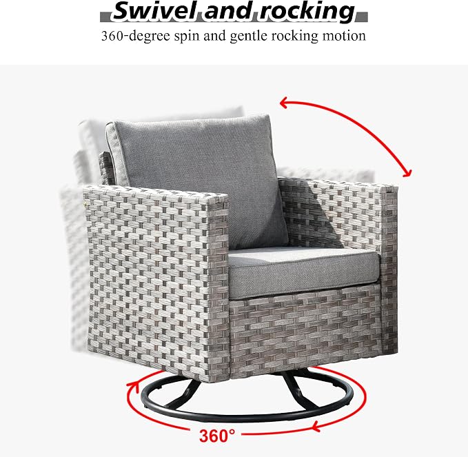 HOOOWOOO 10 Piece Modular Patio Outdoor Sectional Furniture Set with Gas Propane Fire Pit Table,Wicker Conversation Sofa Set with Swivel Chairs,Outside Couch Set(Dark Grey)