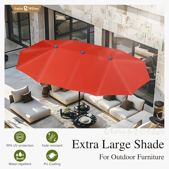 Sophia & William Patio Dining Set, 13ft Umbrella, Black | E-Coated,Padded Cushions