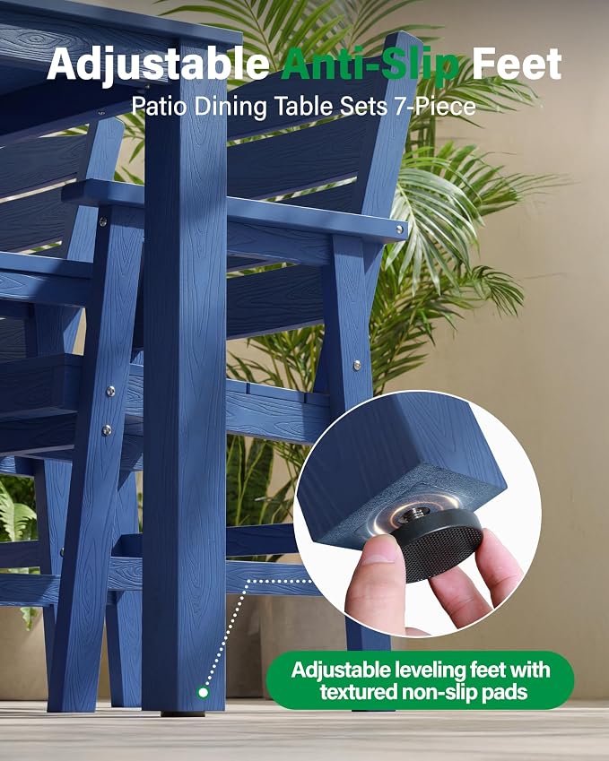 YEFU HIPS Outdoor Table and Chairs : Square Family-Friendly Patio Dining Sets - 5-Piece All-Weather Easy-Clean Outdoor Dining Set - Modern Furniture for Garden Deck Backyard Poolside（Navy）