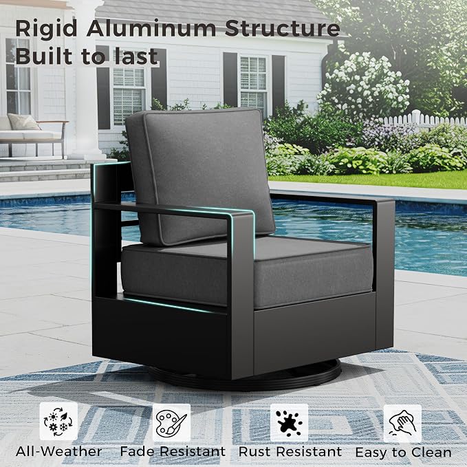 Outdoor Patio Furniture Set, 6-Piece Aluminum Patio Conversation Set All-Weather Metal Outdoor Sectional with 6 Inch Thick Cushions, Deep Setting for Garden, Outside and Porch, Grey