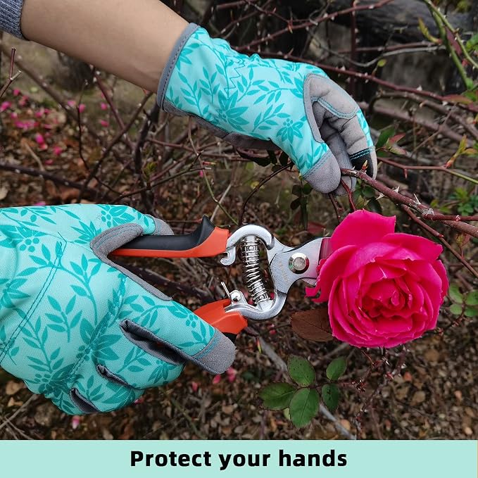 Gardening Gloves for Women, Thorn Proof Garden Gloves Yard Glove | Leather Womens Garden Gloves Puncture Resistant, Touch Screen Working Gloves for Digging, Weeding, Planting Small