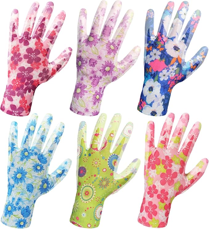 6 Pairs Gardening Gloves for Women - Breathable Rubber Coated Garden Gloves, Multi-purposes Gardening Gloves