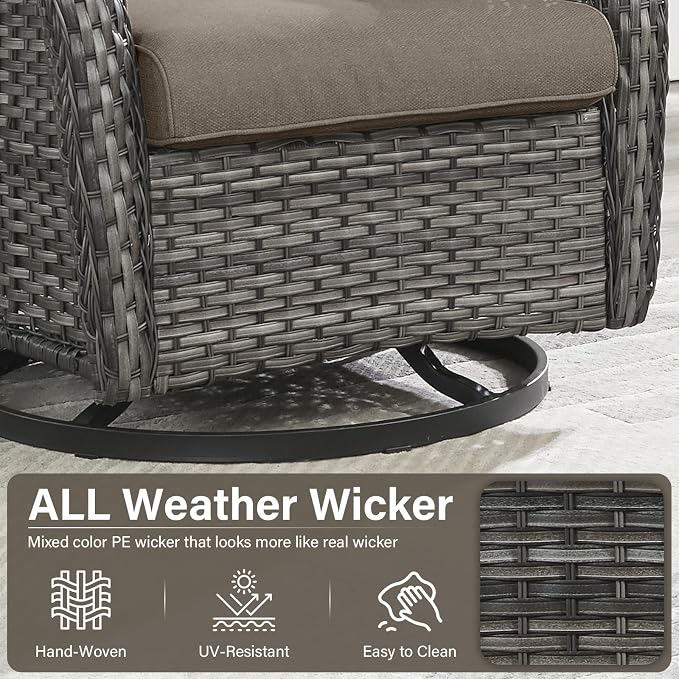 Swivel Patio Chairs Set of 2 with 5" Thick Cushion - Wicker Outdoor Swivel Rocker Patio Chairs, High Back Comfortable Outdoor Glider Chair for Balcony, Porch, Deck, Poolside - Gray-Gray