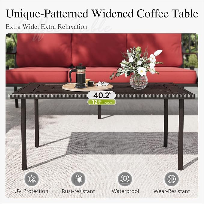 Sophia & William Patio Conversation Set for 7, a Loveseat, 3-Seater Sofa, 2 Fixed Chairs and a Coffee Table, Metal Outdoor Furniture with 5.75" Extra Thick Cushions, Red