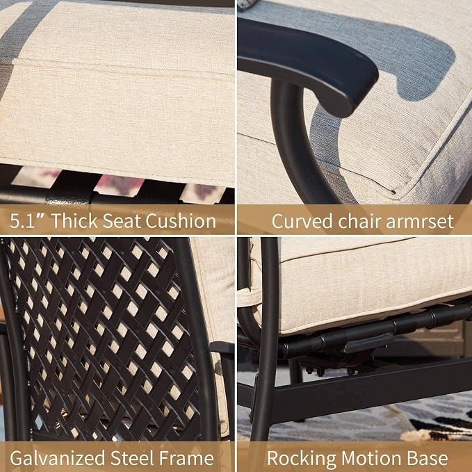 Patio Conversation Set 4 Pieces Cushioned Metal Outdoor Furniture Sets with All Weather Frame for Porch Backyard Lawn (Beige)