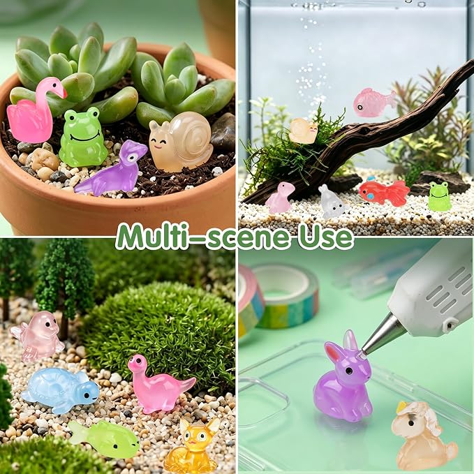 Mystery Toys Blind Bags 60 Mini Resin Animals Variety Pack Glow in The Dark | Miniature Tiny Plastic Animals Figures for Crafts Fish Tank Aquarium Dollhouse Fairy Garden Accessories Decor (Random Style)