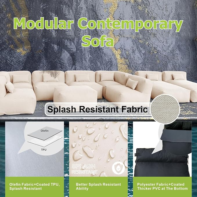 Patio Conversation Set Bean Bag Eraclea 9C Outdoor Chairs Sectional Daybed Furniture Outdoor Sofa Couch High Density Foam Filling Modern Comfy Patio Couch (Light Beige)