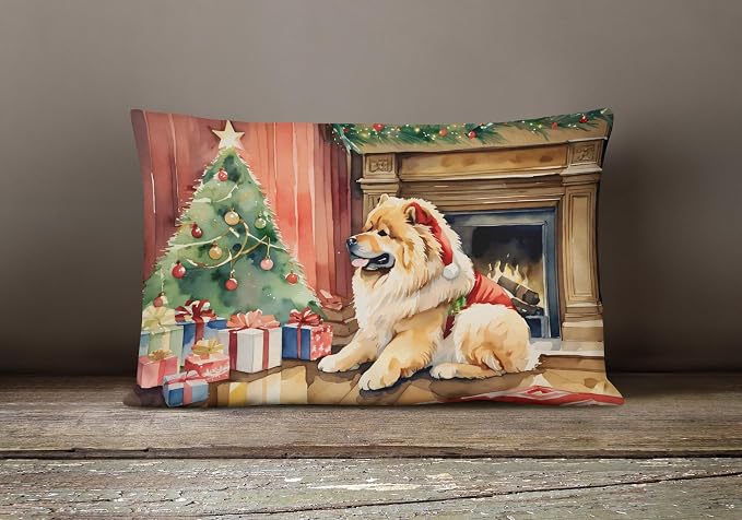 Caroline's Treasures DAC2634PW1216 Chow Chow Cozy Christmas Throw Pillow Machine Washable, Indoor Outdoor Decorative Pillow for Couch, Bed or Patio, 12HX16W
