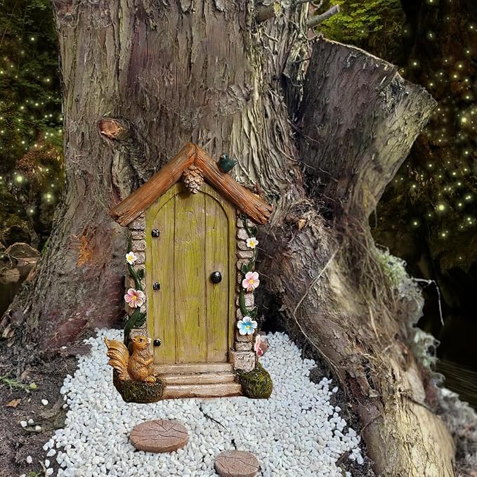 Fairy Door for Trees Outdoor - Garden Accessories, Miniature Decor, Magic Enchanted Tree Stump Resin Wall Hanging Gifts