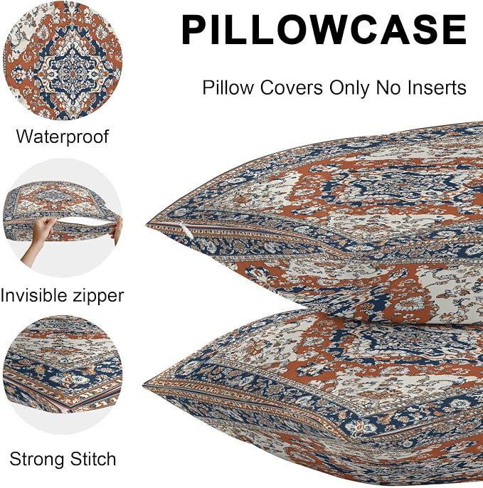 Orange Blue Boho Southwestern Outdoor Pillow Covers 18x18 Inch Throw Pillow Covers Set of 2 Waterproof Decorative Pillow Cases Traditional Ethnic Classical Cushion Covers for Patio Furniture Garden