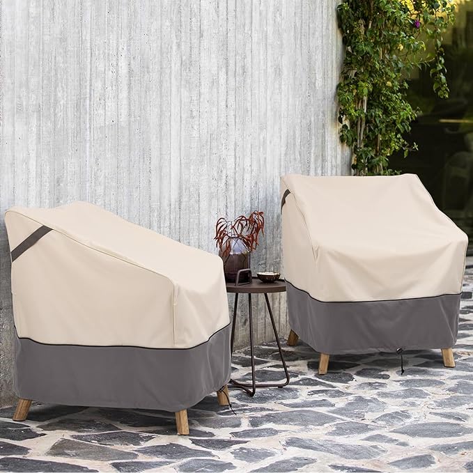 Waterproof Patio Furniture Chair Covers 2-Pack, Heavy Duty 600D Oxford Outdoor Protector for Deep Seat Chairs, UV & Wind Resistant All-Season Protection, 29"W x 30"D x 36"H (Beige/Grey)