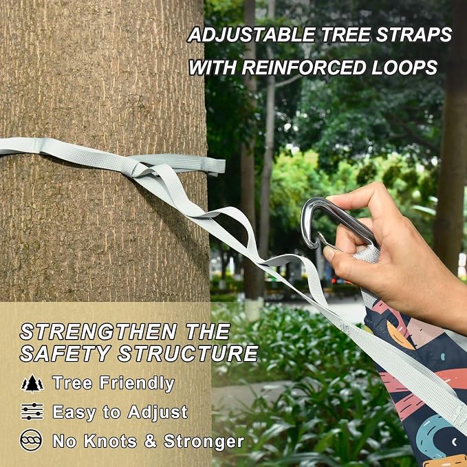 Camping Hammock Outdoor Hammocks for Outside English Hand Drawn Beach Trees Portable Lightweight with Pockets Tree Straps Indoor