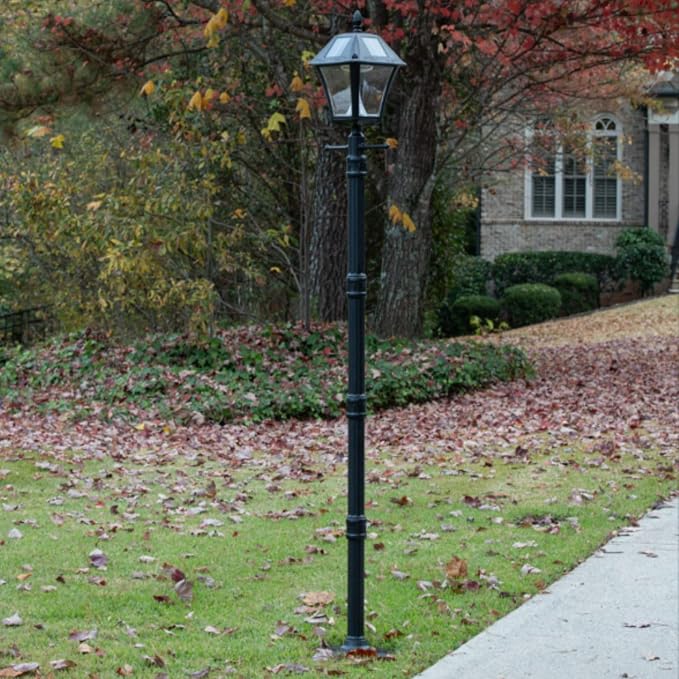 Gama Sonic Black Outdoor Solar Baytown II EZ Anchor Lamp Post, Bright White LED with EZ Anchor