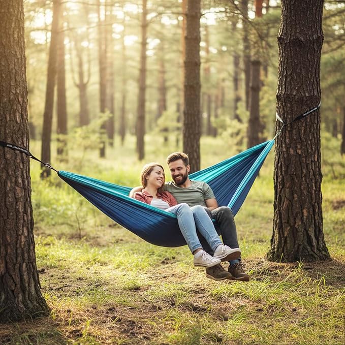 Camping Hammock, Portable Hammock for Outdoor Travel, Double Hammock with Tree Straps, Lightweight Hammock for Backyard Patio Beach Hiking Camping Gear
