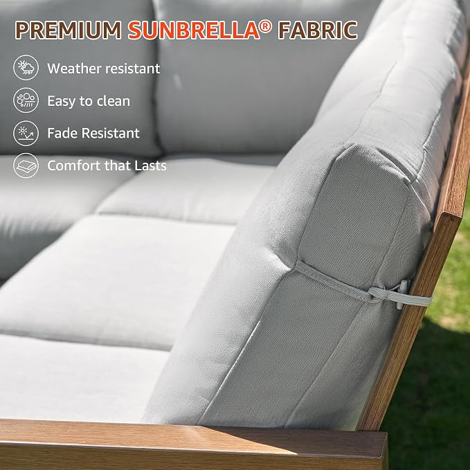 NATURAL EXPRESSIONS 6 Pieces Patio Furniture Sets,Sunbrella Outdoor Furniture Sets Patio L Shape Sectional Couch Sofa Patio Conversation Sets with 6.5" Grey Cushions,Hand-Paint Fauxwood Metal Frame