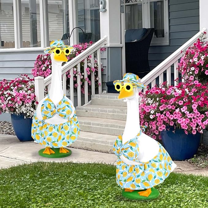 JcHrmers Summer Bikini Goose Outfits Porch Goose Beach Swimsuit Outfit Fits 23 Inch Geese Statues Lawn Lemons Bathing Suit Goose Clothes for Outdoor Garden Yard Decor (Lemon, 23 Inch)