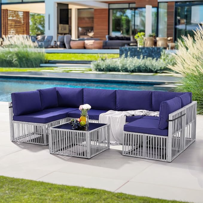 Pamapic 7-Piece Patio Furniture Set, Large Handwoven Wicker Outdoor Sectional Set with Coffee Table, All-Weather Patio Sofa Conversation Set for Backyard, Poolside, Garden