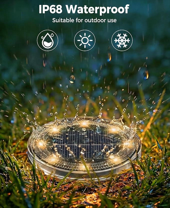 LOTMOS 10 Pack Solar Ground Lights Outdoor, 8 LED Solar Flat Lights IP68 Waterproof Disc Light, Landscape Lighting Solar Powered for Garden Yard Path Driveway Lawn Patio Walkway, Warm White