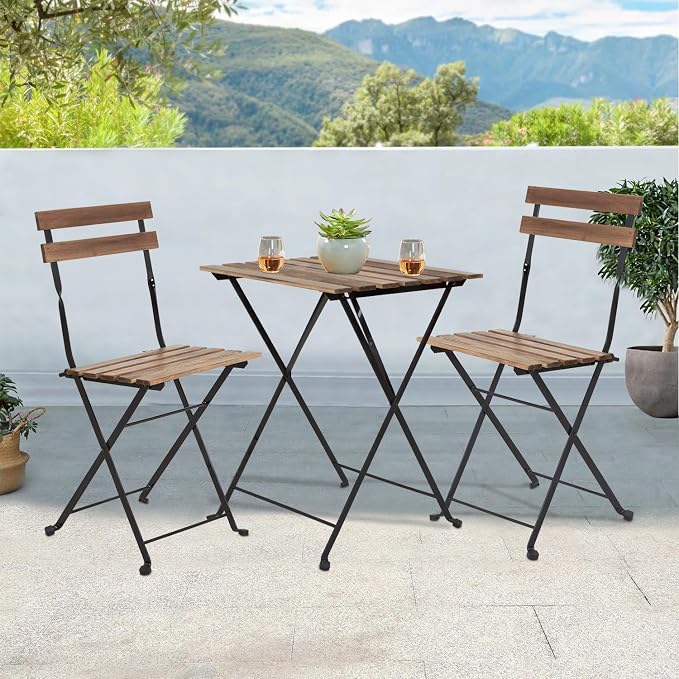 3 Pieces Folding Patio Furniture Set Bistro Set Portable Conversation Set All Weather Resistant Outdoor Furniture with 2 Folding Chairs Table for Patio Outdoor Backyard (Brown)