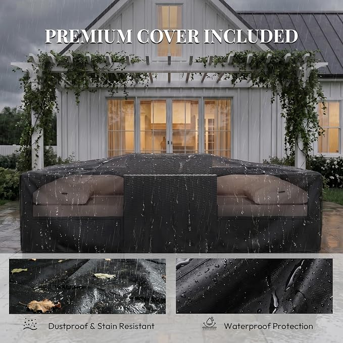 WWR Patio Furniture Set 7 Piece - All-Weather - Wicker Rattan Patio Outdoor Conversation Set, Modular Sectional Sofa for Backyard, Garden, Poolside, Balcony, Porch, Patio, Black/Khaki