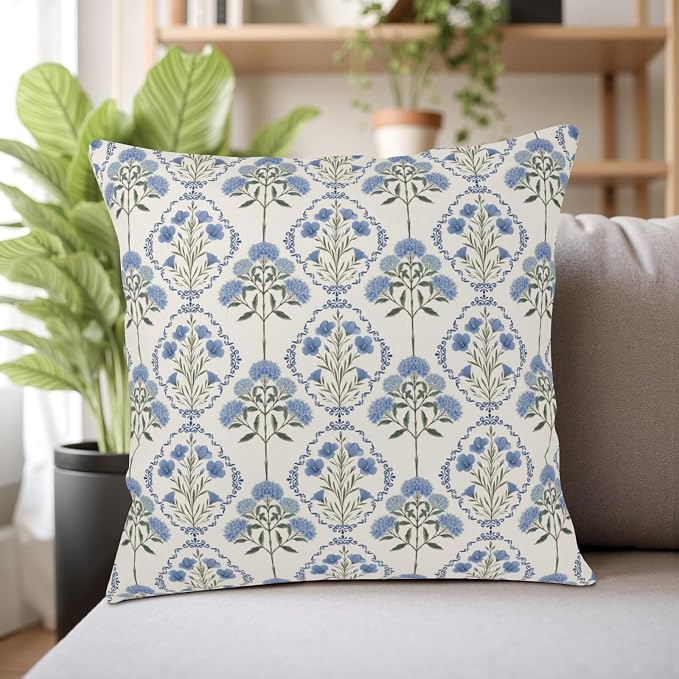 Floral Pillow Covers Spring Summer Farmhouse Throw Pillow Covers 16x16 Set of 2 Vintage Blue Green Boho Flower Pillow Cases Rustic Hydrangea Cushion Case for Home Couch Decor