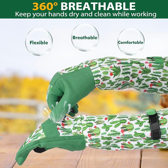 Trifabricy Gardening Gloves for Women, Leather Long Garden Gloves with Grip, Thorn-Proof Puncture-Resistant Work Gloves