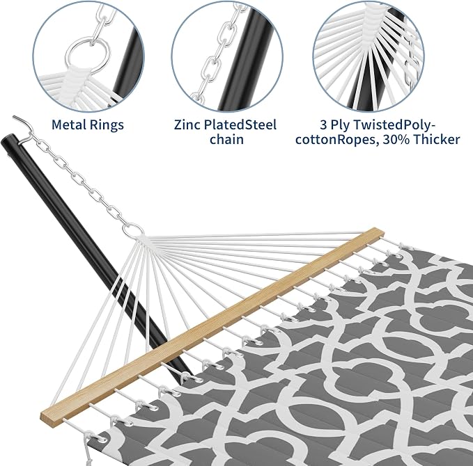 GarveeHome 2 Person Hammock with Stand, Heavy Duty Hammock with Carrying Bag, Soft Pillow, 475 lbs Capacity, Freestanding & Portable for Patio, Garden, Camping, Light Grey