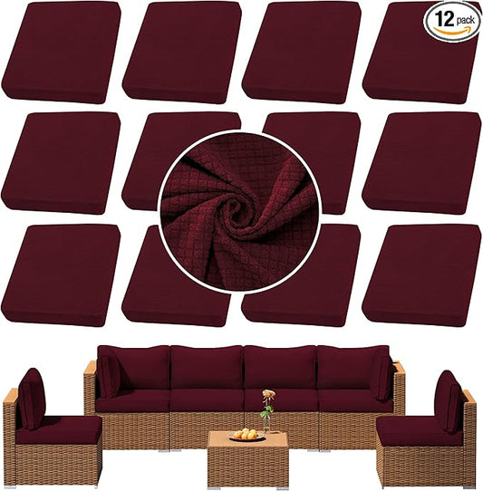 Outdoor Cushion Covers Set,12PCS Patio Furniture Couch Seat Slipcovers, Replacement for Sofa Sectional Chair(Cover，Only)
