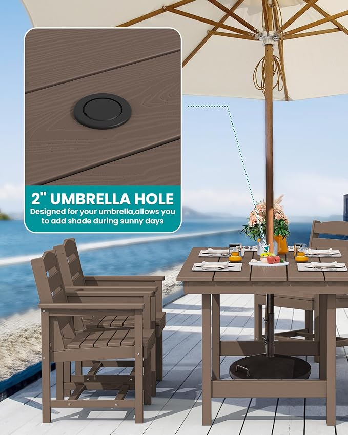 SERWALL 5 Pcs HDPE Patio Dining Set w/Umbrella Hole Table & 4 Chairs, Coffee