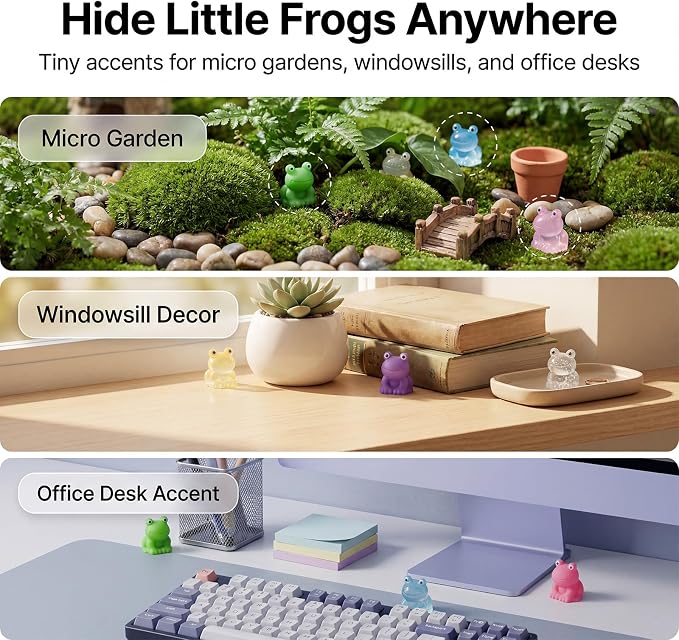 Mini Resin Frog Figures to Hide, 72 PCS Tiny Plastic Frogs Small Little Resin Animal Figurines Miniature Festival Rave Trinkets Bulk Glow in the Dark for Micro Fairy Garden Aquarium Decor