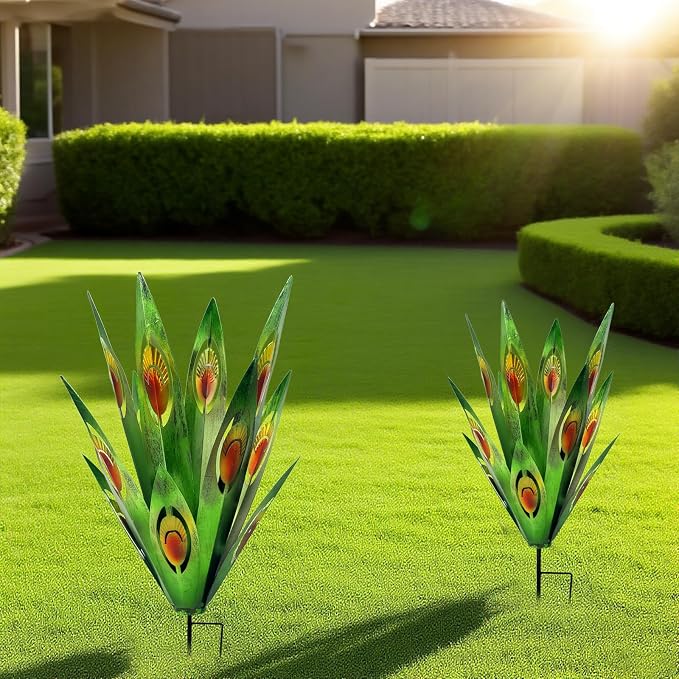 Jesokiibo Tequila Rustic Sculpture DIY Metal Agave Plant Home Decor Rustic Hand Painted Metal Agave Garden Ornaments Outdoor Decor Figurines Home Yard Decorations Stakes Lawn Ornaments (Green 2PCS)