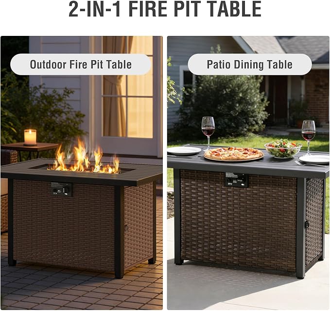 7-Piece Patio Furniture Set Includes Fire PitTable Outdoor Fumiture Combination Rattan Swivel ChairRattan Sofa with Coffee Table Suitable for Gardens,Patios,and Poolside (Beige)
