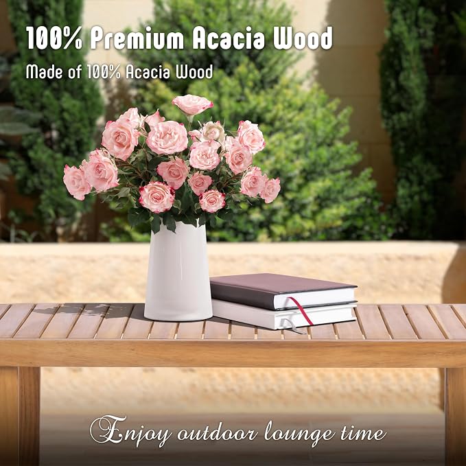 Werph 4-Piece Acacia Wood Outdoor Patio Furniture Set | Patio Sofa Bench and 2 Sofa Chairs with Table & Padded Cushions, Patio Lounge Conversation Set for Balcony Deck Backyard
