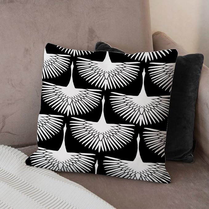 Cushion Cases White Cranes Pillows Classic Black and White Lily Geese Flock Pillow Cover Accent Modern Decorative Pillow Covers for Patio Furniture Porch 26x26 in