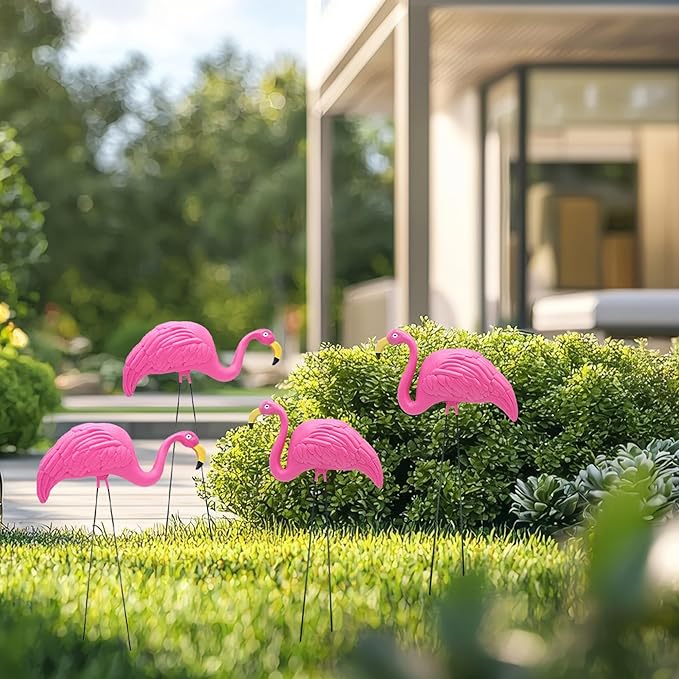 4E's Novelty 4 Pink Flamingos Yard Decorations - Extra Large 24" Flamingos Yard Ornaments - Pink Flamingos for Yard Sculptures & Statues - Lawn Flamingos Outdoor Garden Decor, Weather Resistant